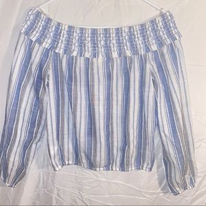 White and Blue off the shoulder blouse